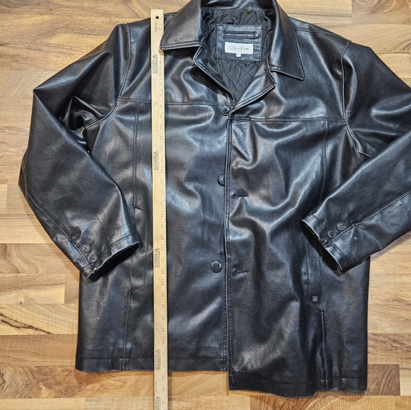 Calvin Klein Black Leather Jacket Men’s XL Quilted Lined - Picture 7 of 10